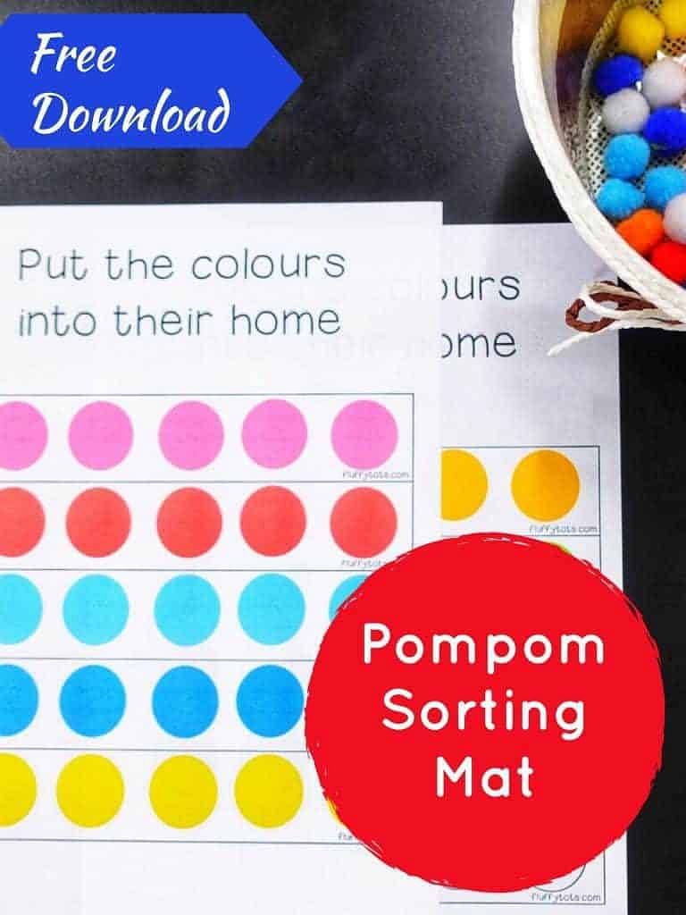 FREE 10 Strips of Pompom Color Sorting Mat for Toddlers 2 pompom color sorting mat
