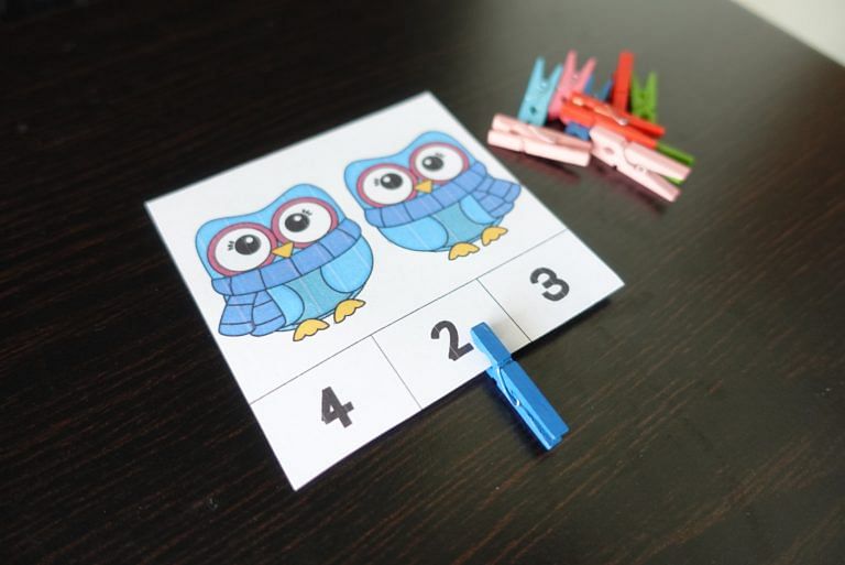 Owl Counting Clip card with clothespin