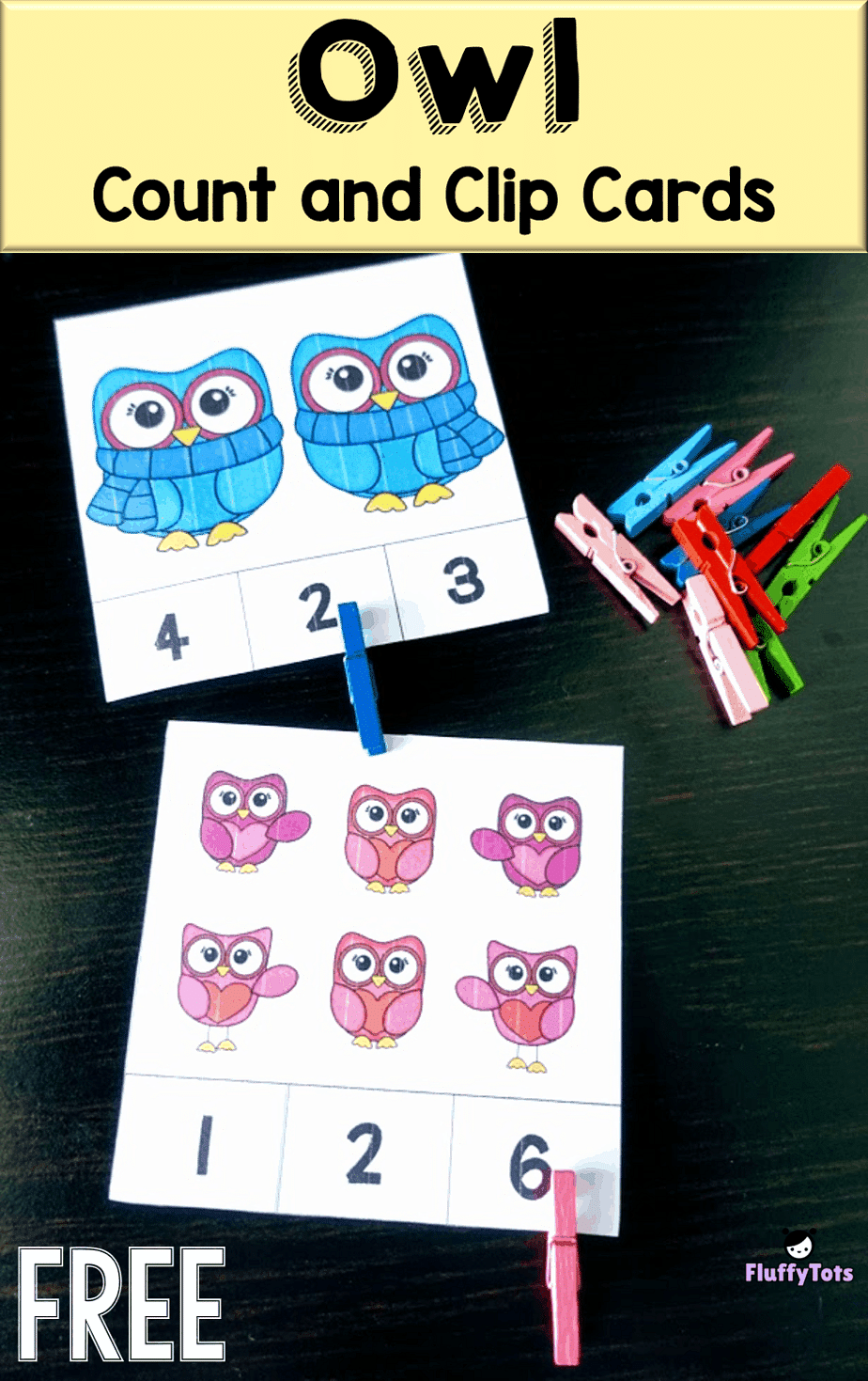 Owl Count and Clip Card : 20 Easy Sets for Preschoolers 9 Owl count and clip cards