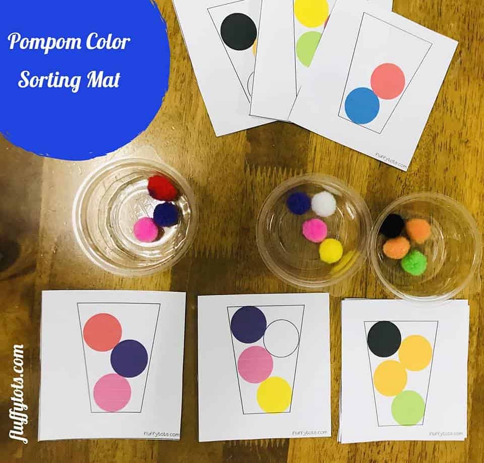 Pompom Activity With Toddler : Pompom Sorting Color Mat (28 Sets) 5 pompom color sorting mat