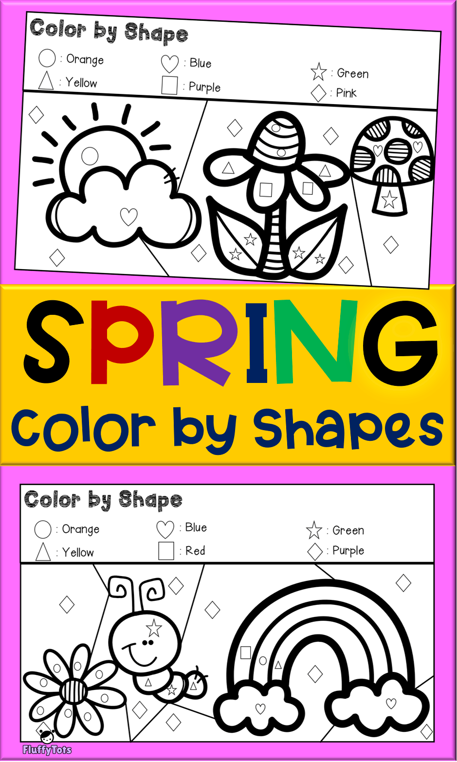 Spring Color By Shape Spring Coloring Page : FREE 6 Awesome Coloring by Shapes Pages - FluffyTots