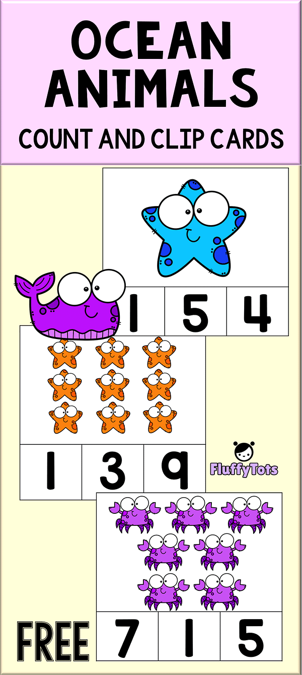 Ocean Animals Count and Clip Cards 3 Ocean Animals Count and Clip Cards Printables