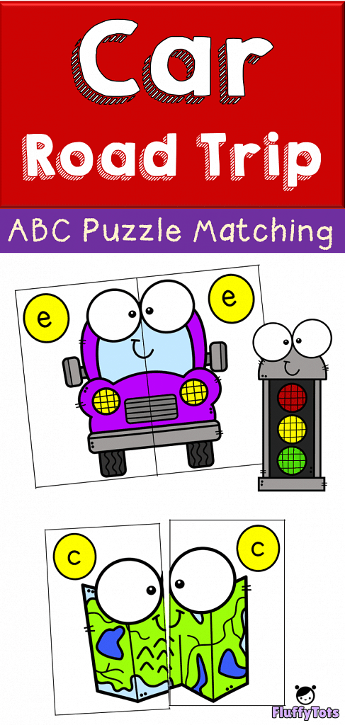 Car Printable - Letter Matching Printable 2 car road trip ABC Puzzle matching games