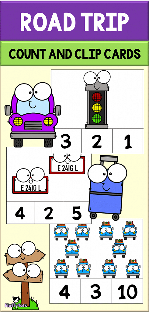 Car Road Trip Count and Clip Cards : FREE 16 Exciting Clip Cards 2 car road trip count and clip cards