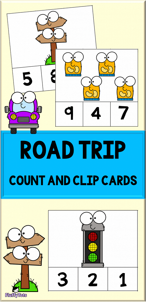 Car Road Trip Count and Clip Cards : FREE 16 Exciting Clip Cards 3 car road trip count and clip cards printables