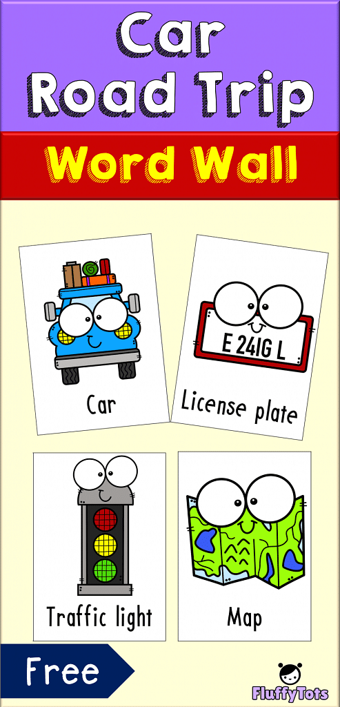 Car Road Trip Word Wall : FREE 12 Word Wall Cards for Preschoolers 2 car road trip word wall free