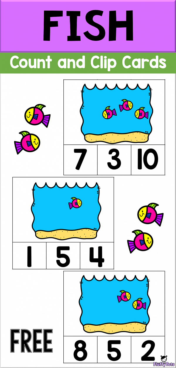 Fish In The Ocean Count and Clip Cards : FREE 20 Easy Prep Clip Cards 3 fish count and clip cards