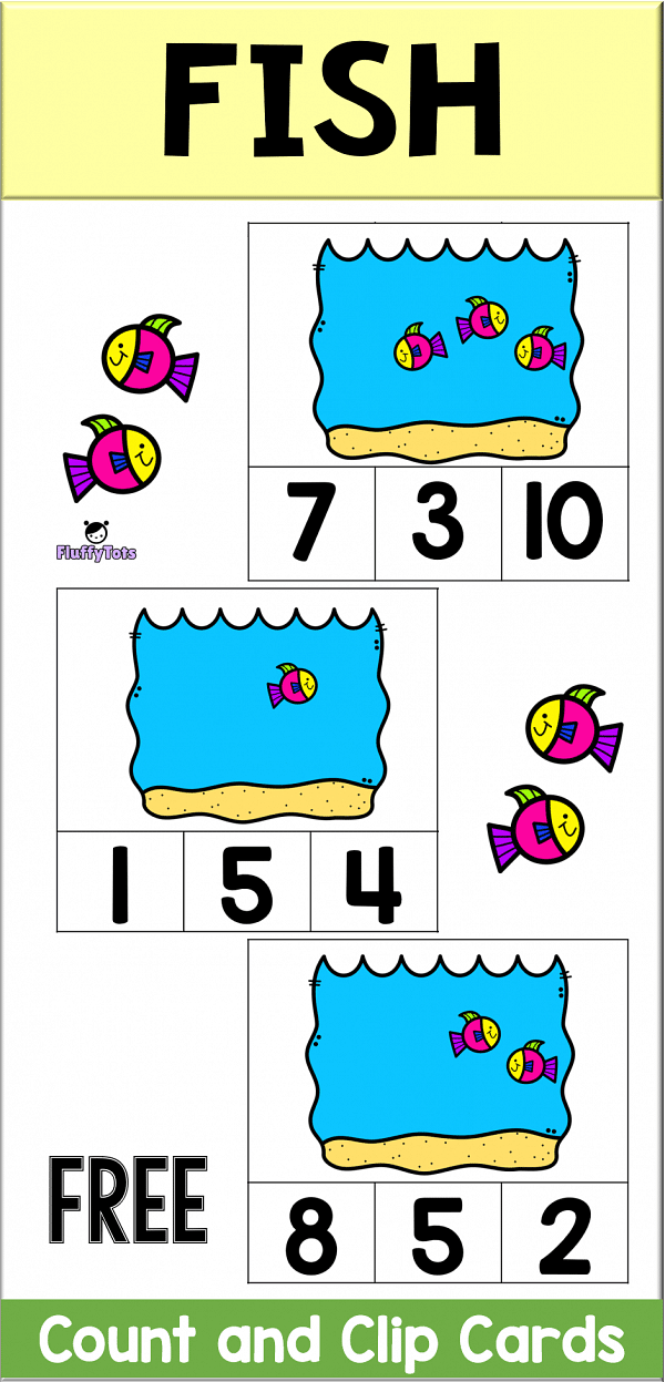 Fish In The Ocean Count and Clip Cards : FREE 20 Easy Prep Clip Cards 2 fish in the ocean count and clip cards