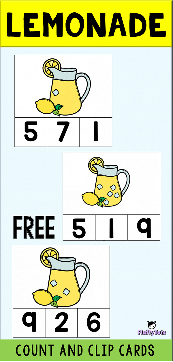 Lemonade Count and Clip Cards : FREE 20 Exciting Clip Cards 3 lemonade count and clip cards printables
