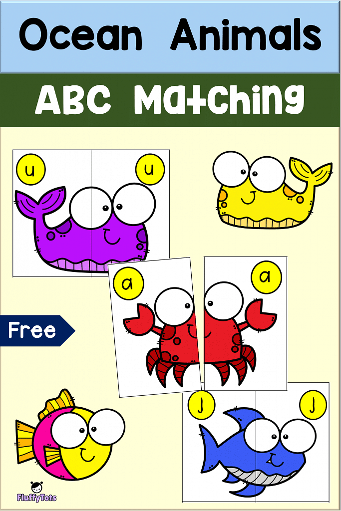 Cute 26 Ocean Animals Letter Matching Puzzle for Preschool 2 Ocean Animals Letter Matching