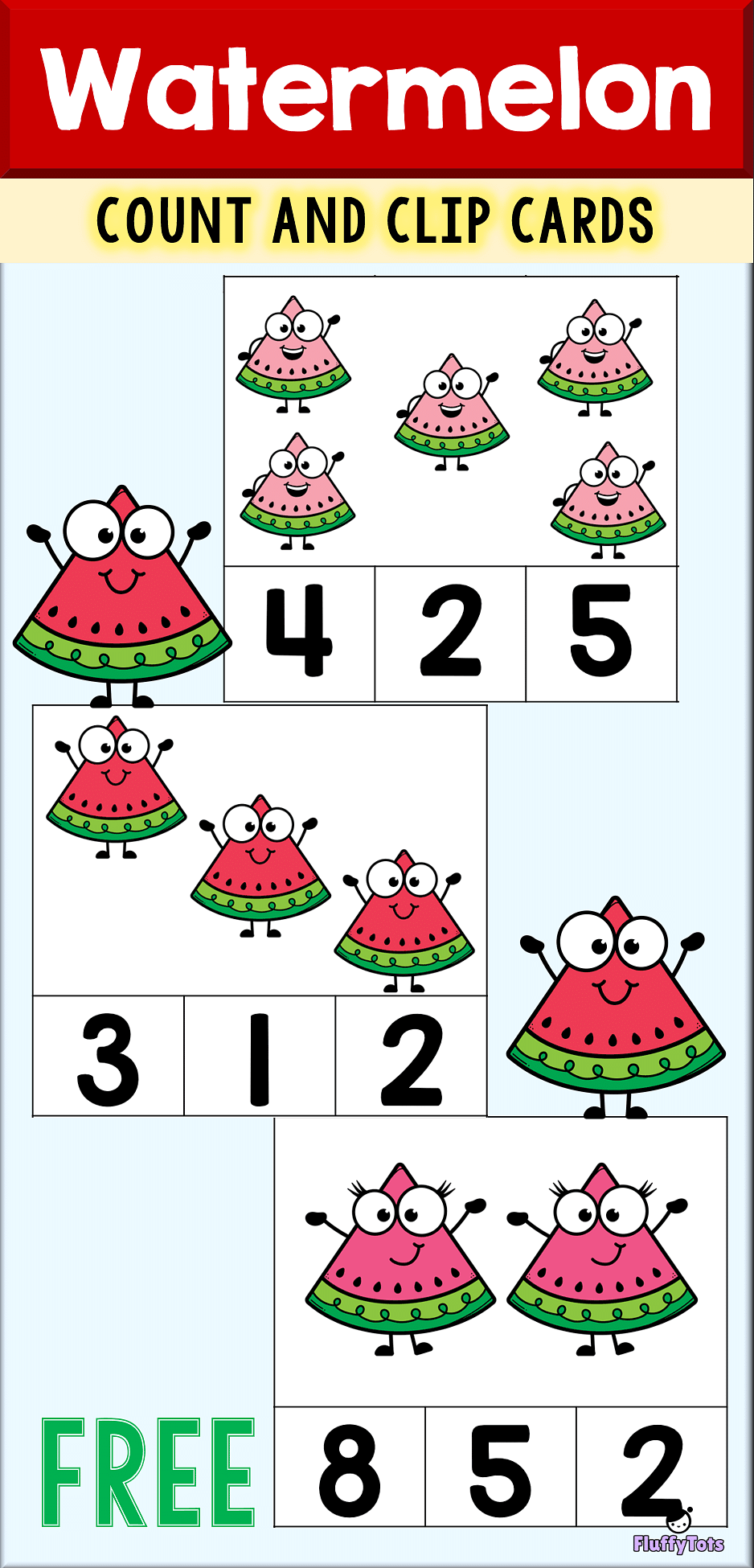 Watermelon Count and Clip Cards : FREE 20 Mouth-watering Clip Cards! 2 watermelon count and clip cards