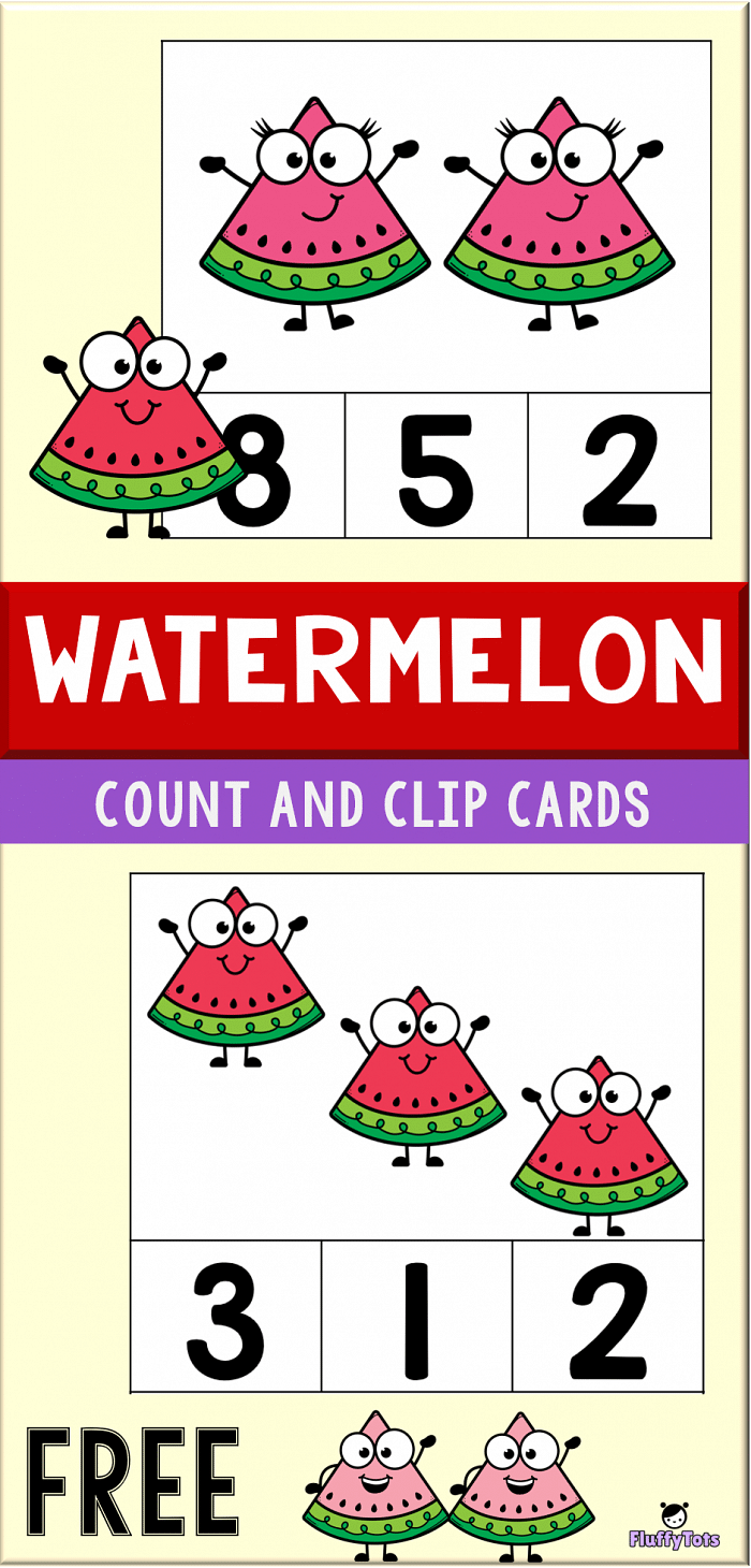 Watermelon Count and Clip Cards : FREE 20 Mouth-watering Clip Cards! 3 watermelon count and clip cards printable