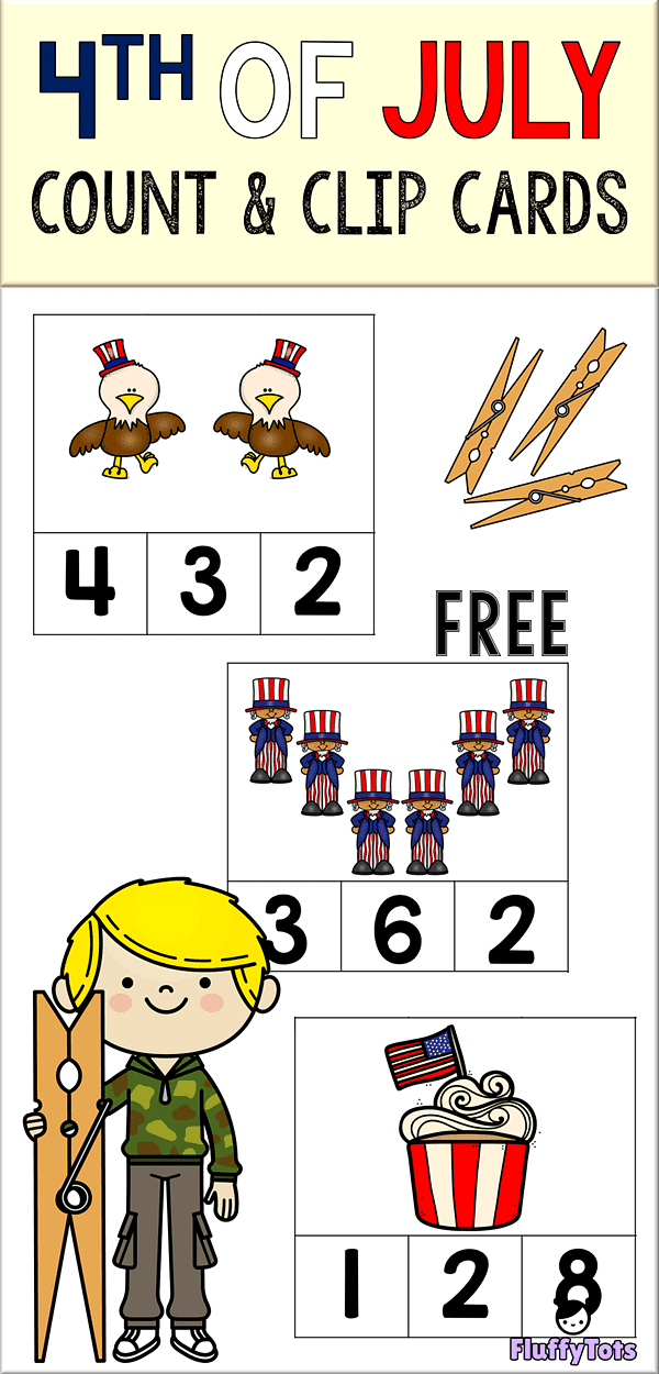 4th of July Count and Clip Cards :FREE 20 Exciting Clip Cards 2 4th of July Count and Clip Cards