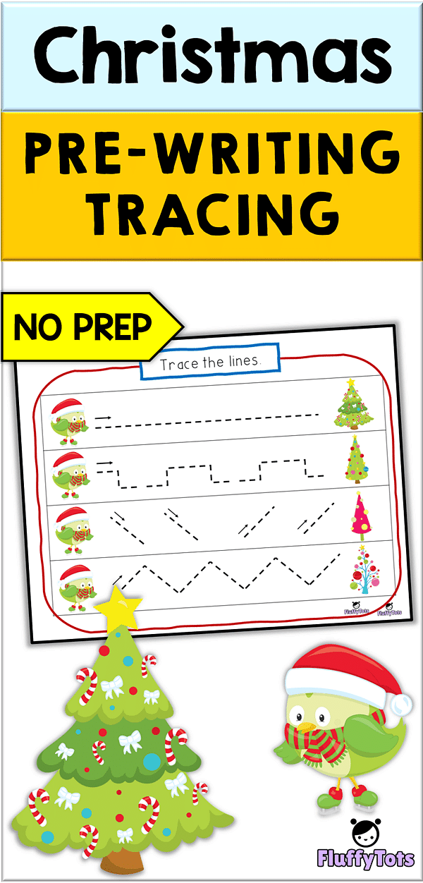 Christmas Pre-Writing Tracing : Easy No-Prep 4 Tracing Lines 2 Christmas Pre-Writing Tracing