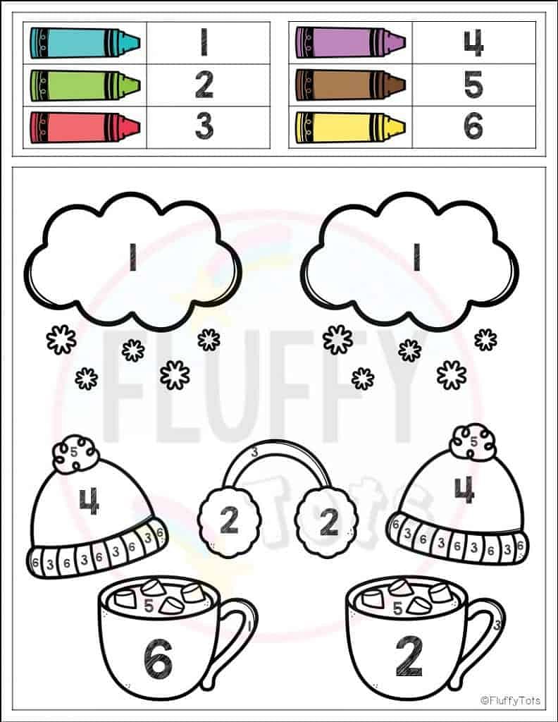 Fun Winter Color By Number Activity Learning Number 1-10 3 winter color by number preschool