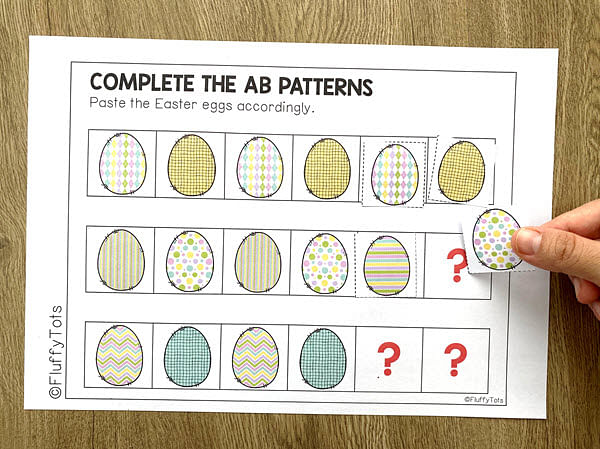 Fun Easter Egg Printable AB Pattern Worksheets 5 easter egg cut-and-paste pattern printables