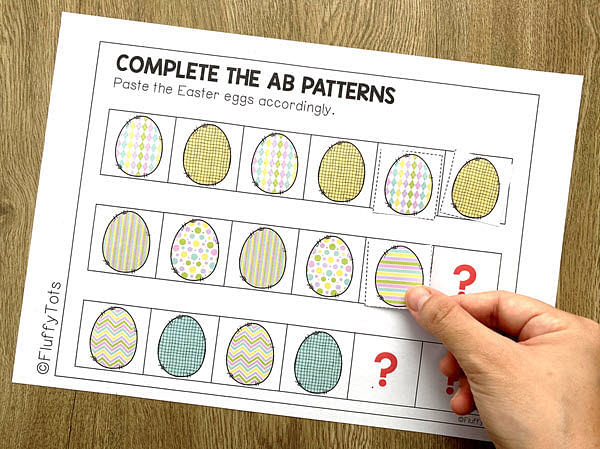 Fun Easter Egg Printable AB Pattern Worksheets 4 easter egg printable cut and paste pattern worksheets