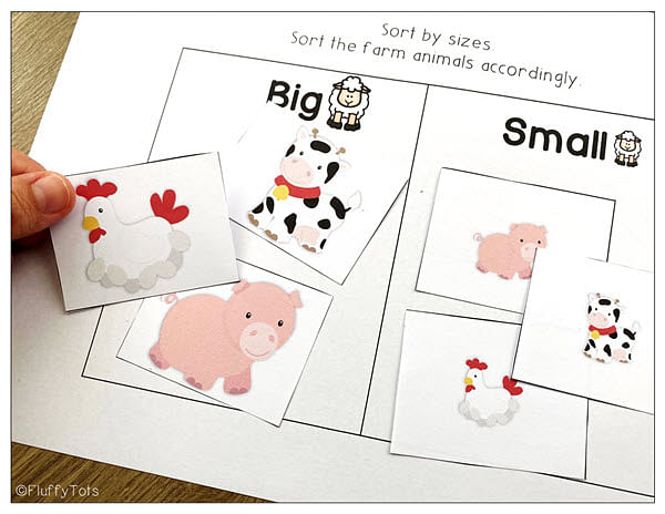 Farm Animals Printables Sort by Size Activities 3 preschool farm theme printables