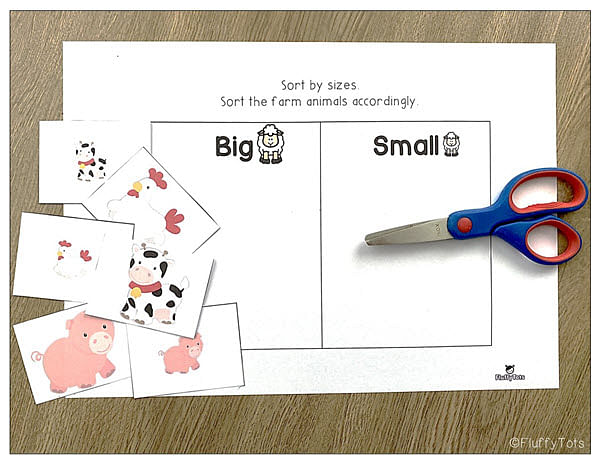 Farm Animals Printables Sort by Size Activities 2 preschool farm theme printables