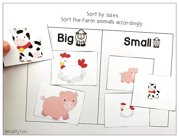 Farm Animals Printables Sort by Size Activities 4 printables farm animals