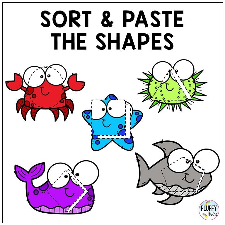 Fun Ocean Animals Shape Sorting 4 ocean animals preschool printables
