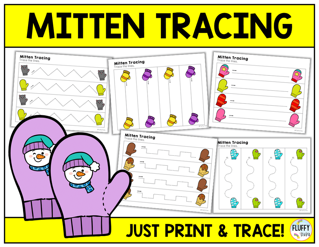 Cute Winter Mitten Tracing Worksheet for Preschool and Toddler 2 Cute Winter Mitten Tracing Worksheet for Preschool and Toddler 2