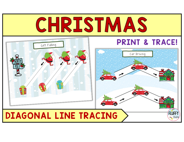 Christmas Pre-Writing Tracing Printables : FREE 5 Pages of Diagonal and Zigzag Lines Tracing