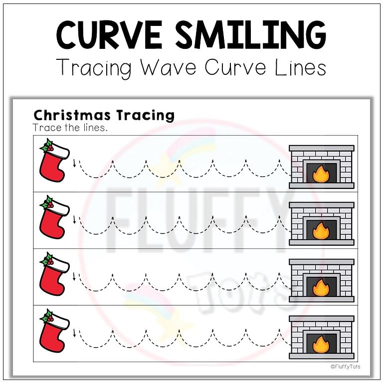 50+ Pages of Fun Christmas Tracing Horizontal Lines Prewriting Worksheets 3 Christmas wave curve lines tracing, Christmas pre-writing tracing preschool