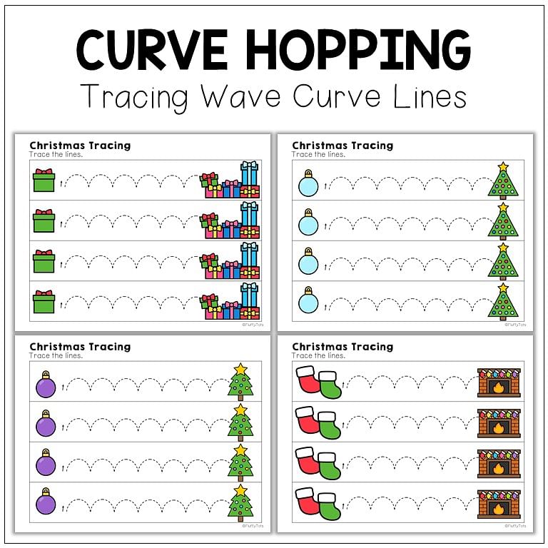 50+ Pages of Fun Christmas Tracing Horizontal Lines Prewriting Worksheets 4 Christmas wave curve lines tracing, Christmas pre-writing tracing preschool