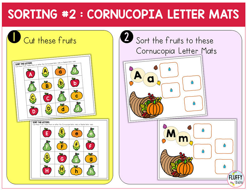 Easy Thanksgiving Letter Sorting Cut-and-Paste Letter Recognition Activity 6 thanksgiving letter sorting, thanksgiving letter recognition, thanksgiving letter activity