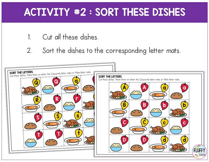 Easy Thanksgiving Letter Sorting Cut-and-Paste Letter Recognition Activity 8 thanksgiving letter sorting, thanksgiving letter recognition, thanksgiving letter activity