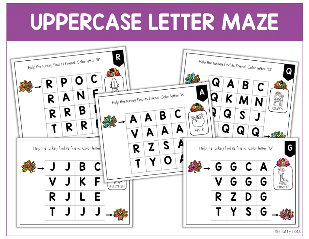 70+ Pages of Easy Thanksgiving Letter Maze 4 thanksgiving letter maze, thanksgiving letter activities, thanksgiving preschool literacy