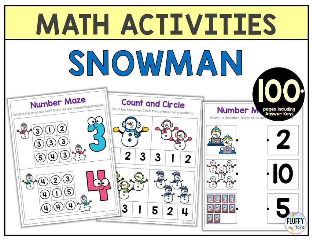 100+ Fun Pages of Snowman Math Preschool Worksheets with Answer Keys 2 Snowman Math Preschool Worksheets