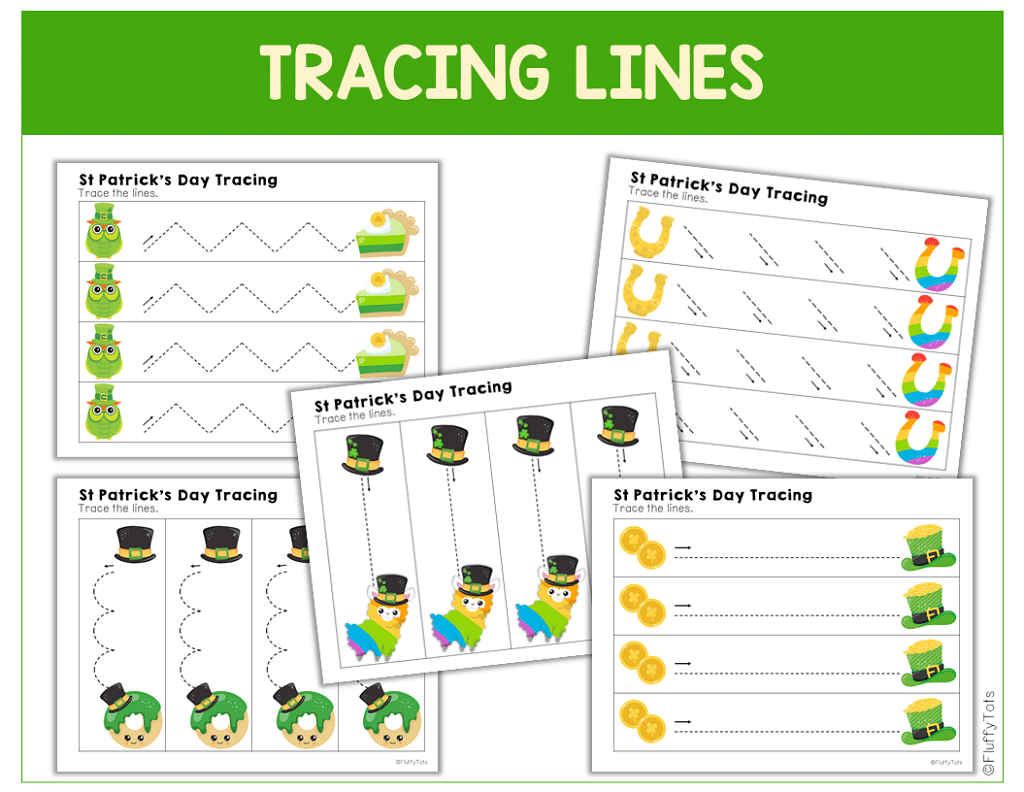 70+ Pages of Fun St Patrick's Day Tracing Printables 3 St Patrick's Day pre-writing tracing lines