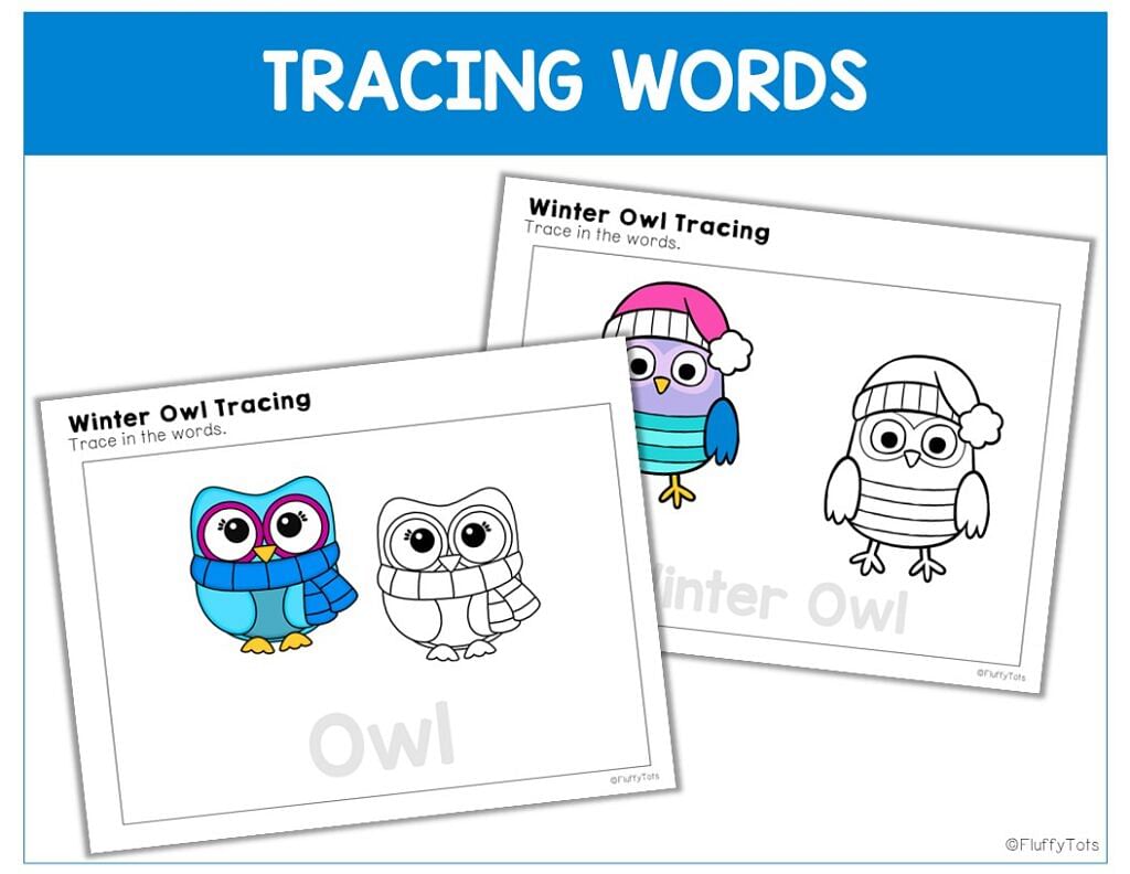 50+ Fun Pages of Winter Owls Tracing Worksheets for Preschool and Toddler 7 winter owls tracing, winter printables for toddler and preschool