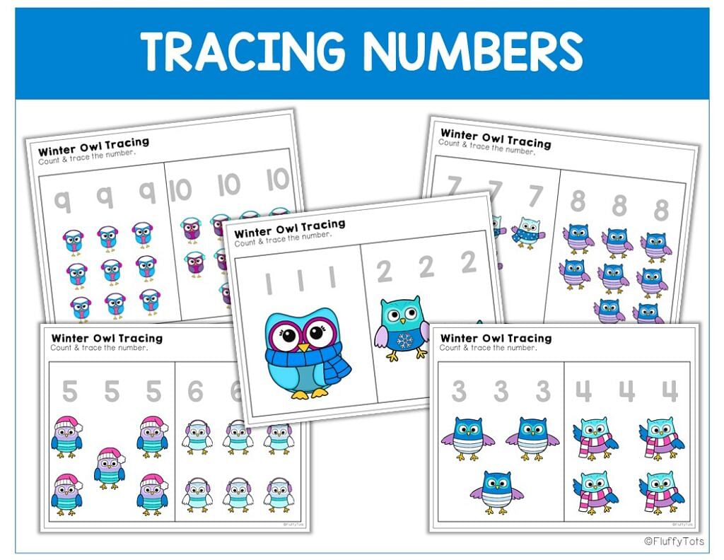50+ Fun Pages of Winter Owls Tracing Worksheets for Preschool and Toddler 6 winter owls tracing, winter printables for toddler and preschool