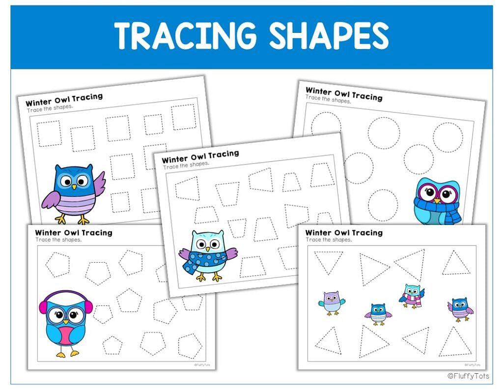 50+ Fun Pages of Winter Owls Tracing Worksheets for Preschool and Toddler 5 winter owls tracing, winter printables for toddler and preschool