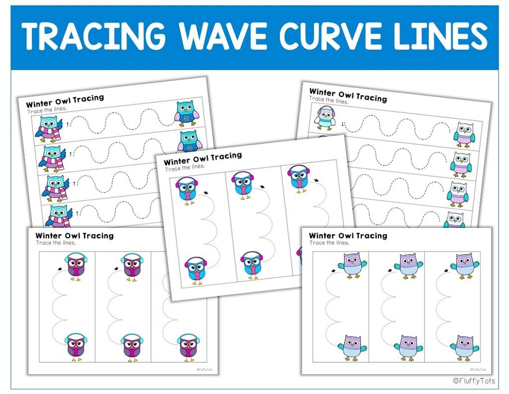 50+ Fun Pages of Winter Owls Tracing Worksheets for Preschool and Toddler 4 winter owls tracing, winter printables for toddler and preschool