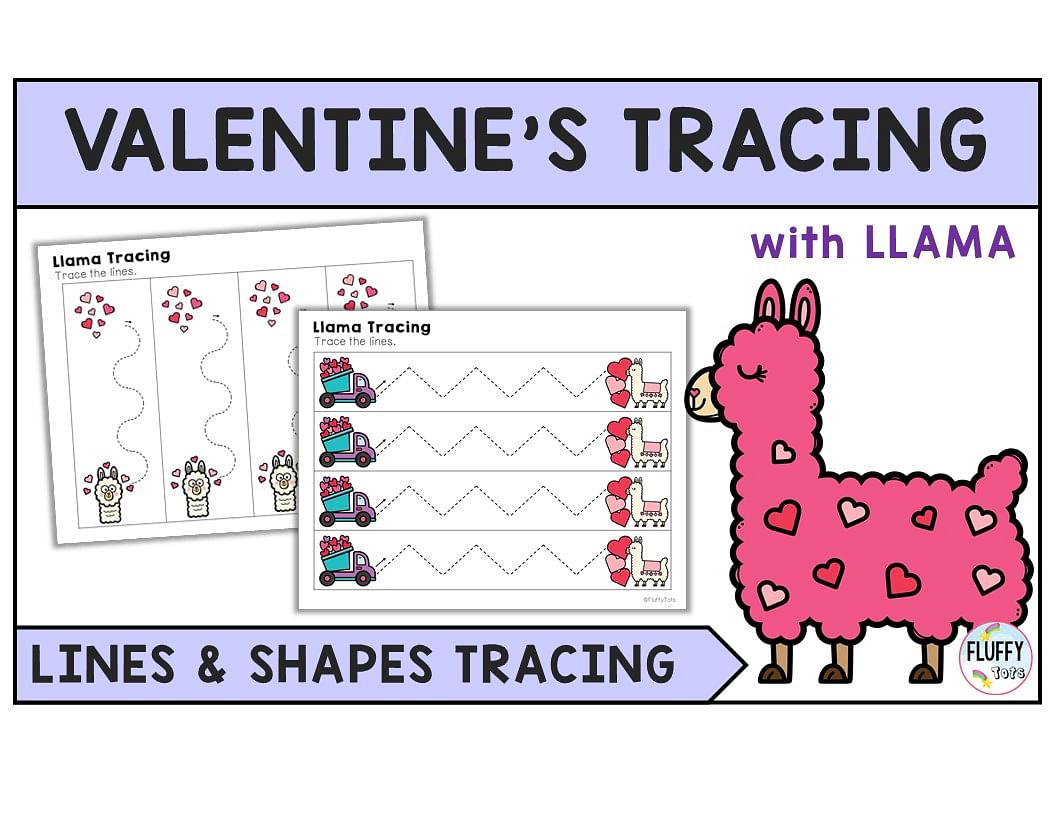 50+ Pages of Fun Valentine's Tracing Printables with Llama 1