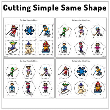 50 Pages Exciting Winter Shape Cutting Worksheets 2 Shape Cutting Worksheet