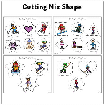 50 Pages Exciting Winter Shape Cutting Worksheets 6 Shape Cutting Printables