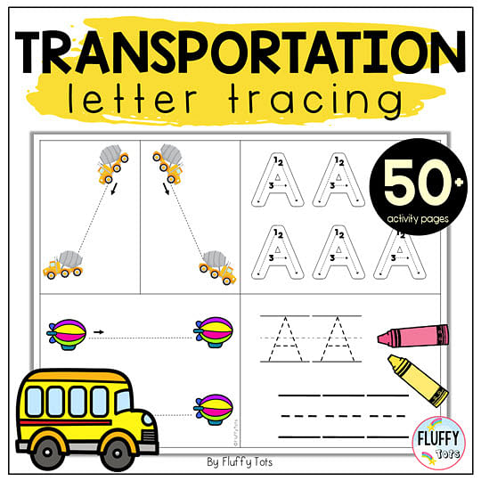 50+ Pages Fun Transportation Theme Letter Tracing Worksheets 7 transportation preschool theme tracing letters worksheets