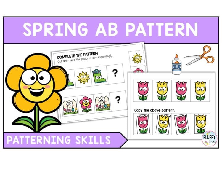 Easy to Use Spring AB Pattern Worksheets for Preschool - FluffyTots