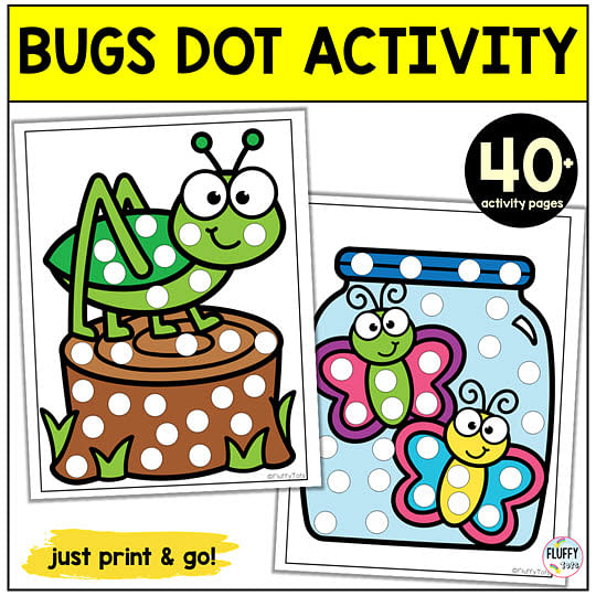 Quick 40+ Pages Bugs Dot Printables for Toddler and Preschool Kids 2 bugs dot printables