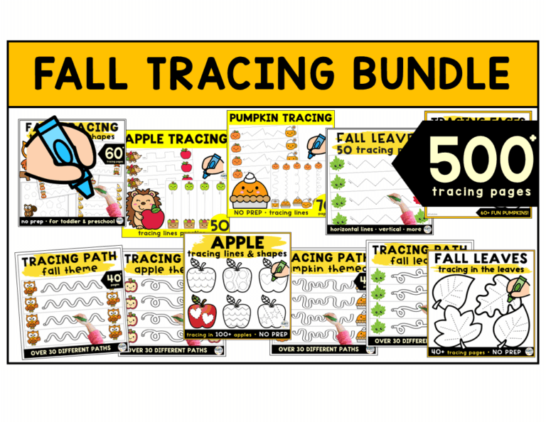 fall tracing printables worksheets