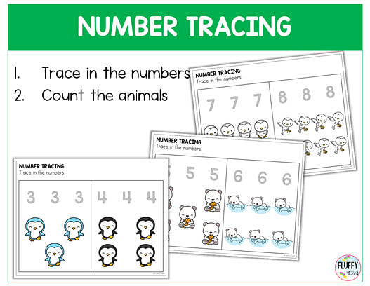 8 Fun Math & Letter Arctic Animals Preschool Printables 9 arctic animals preschool number tracing printables