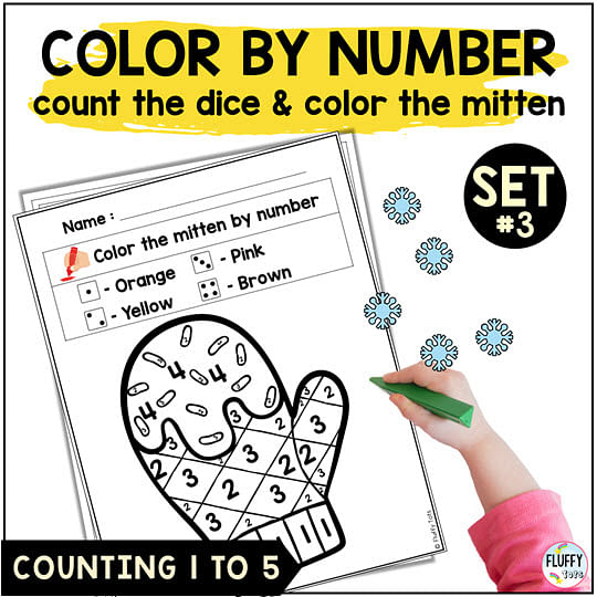 Fun Winter Mitten Color By Number Counting 1-5 5 Fun Winter Mitten Color By Number Counting 1-5 5