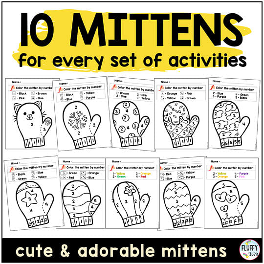 Fun Winter Mitten Color By Number Counting 1-5 8 Fun Winter Mitten Color By Number Counting 1-5 8