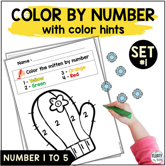 Fun Winter Mitten Color By Number Counting 1-5 3 Fun Winter Mitten Color By Number Counting 1-5 3