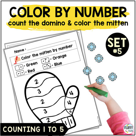 Fun Winter Mitten Color By Number Counting 1-5 7 Fun Winter Mitten Color By Number Counting 1-5 7